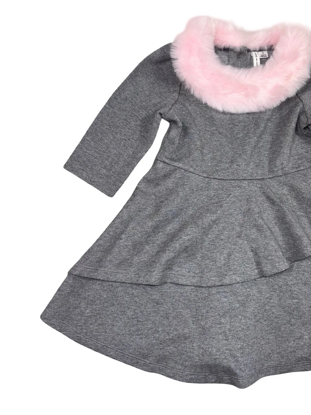 Jane and Jack Gray Dress Pink Faux‎ Fur Collar 2T Coquette